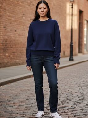 Quince Women Mongolian Cashmere Fisherman Crewneck Sweater Navy Blue M